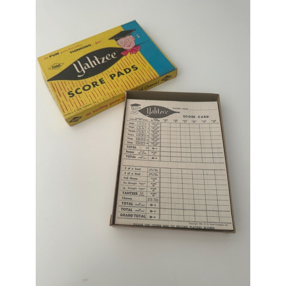 VINTAGE YAHTZEE SCORE PADS 1956 LOWE